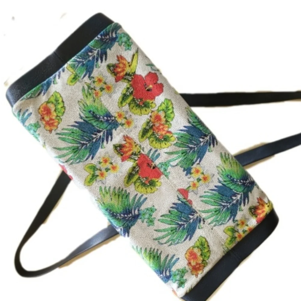 SENSATIONAL Pebbled  Leather Tote Bag Sunny Floral Print Handmade in Türkiye